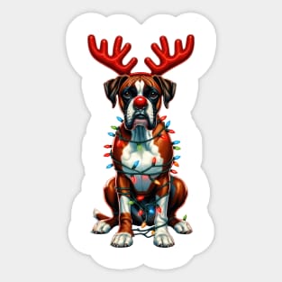Christmas Red Nose Boxer Dog Sticker